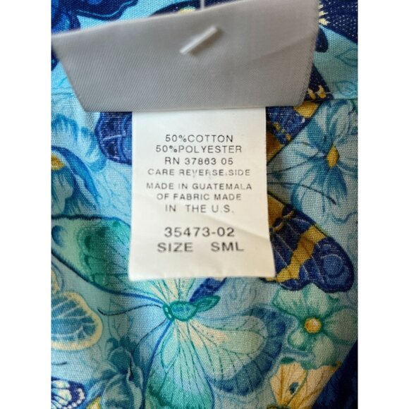 Y2K Women's Whimsical Butterflies Print Button Down Shirt Blue Yellow Small - Picture 7 of 8